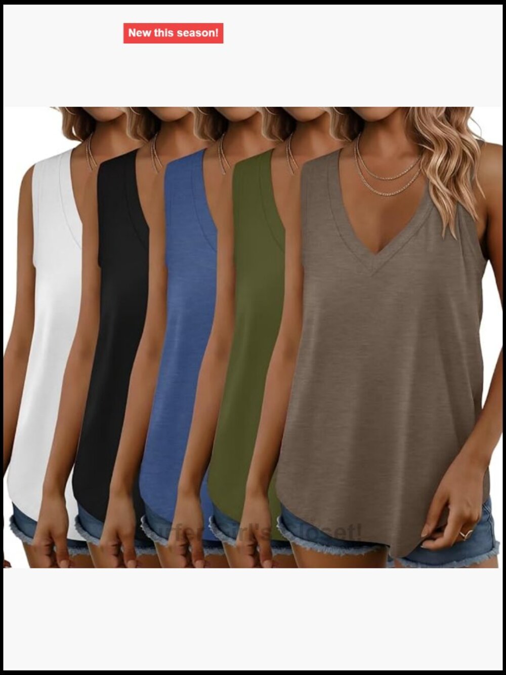 5 Pack Women's V Neck Sleeveless Tank Tops Loose Fit Summer